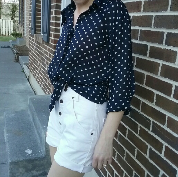 Paris Sport Club Pants - Vintage High waisted mom button white denim shorts